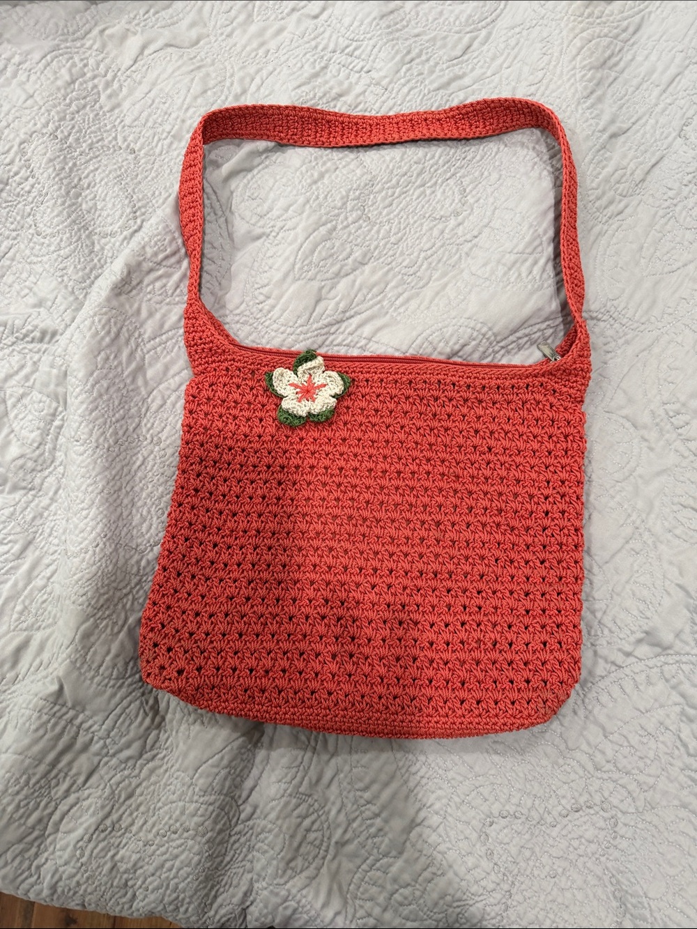The Sak Coral Crochet Shoulder Bag with Floral Accent